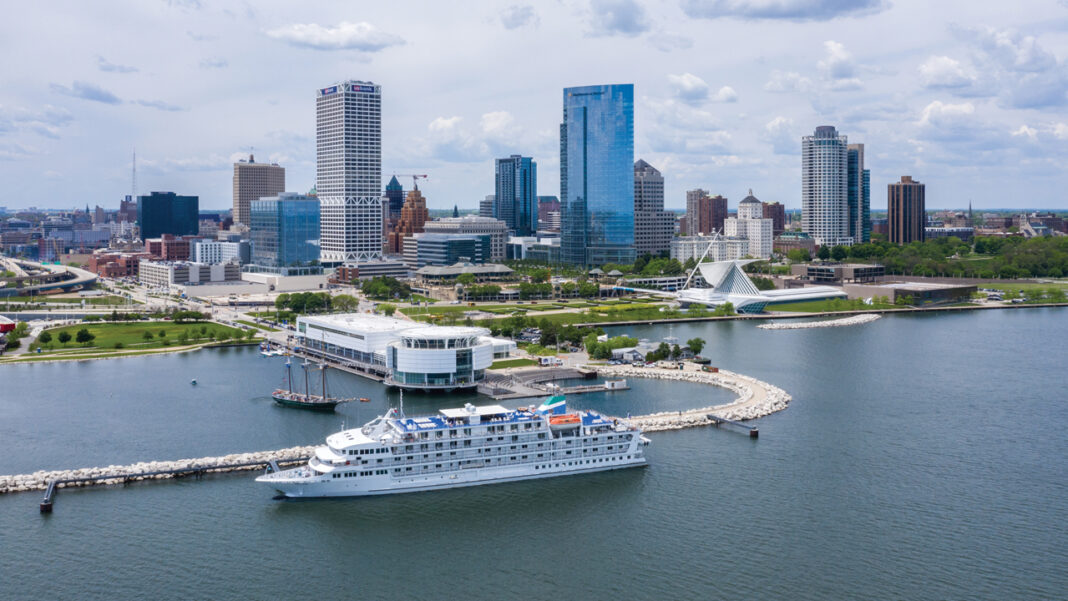 DJI_0005 Pearl Mist cruise ship visiting Milwaukee in 2019 during a Great Lakes cruise.