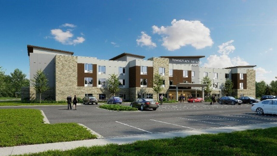 The 68-room Marriott TownePlace extended-stay hotel in downtown West Bend. Rendering: American Cos. The 68-room Marriott TownePlace extended-stay hotel in downtown West Bend. Rendering: American Cos.