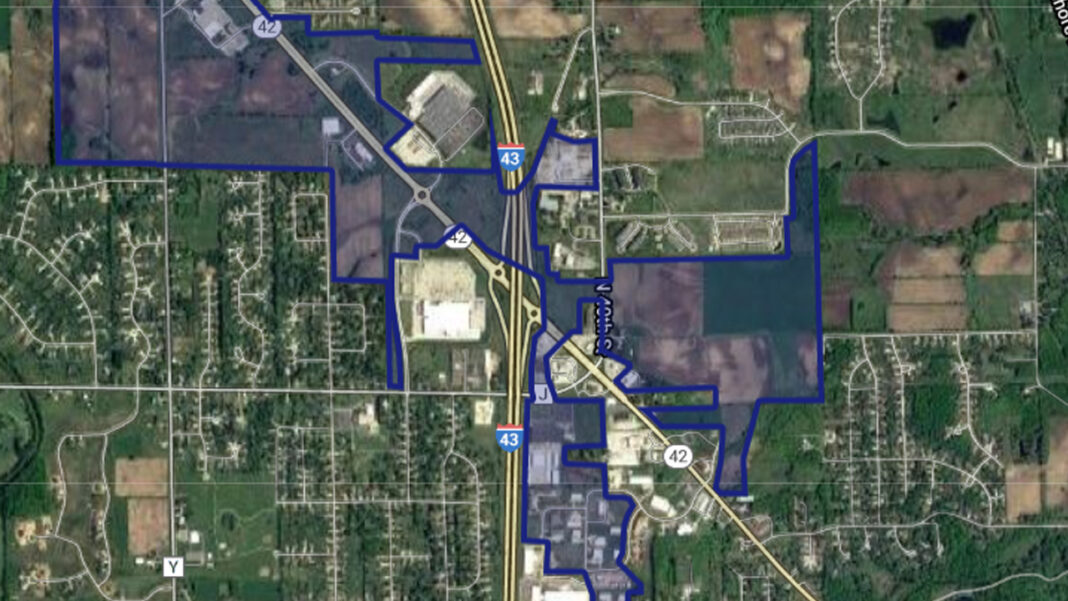 RE-Spotlight-2020_Town_TID-SCEDC Map outlining boundaries of the town of Sheboygan TIF district, provided by SCEDC.