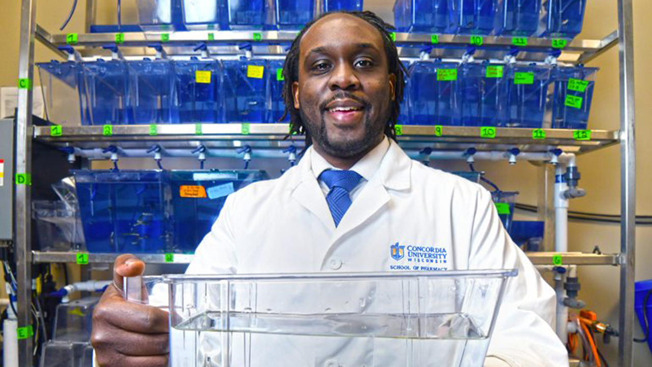 Kwadwo Owusu-Ofori, the founder of Wauwatosa-based Satori Food Project, pictured in his lab.